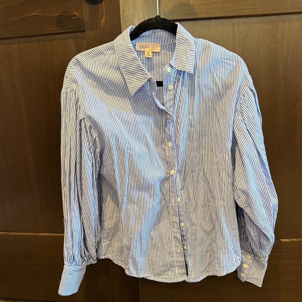 Philosophy Blue and White Striped Button Down Shirt